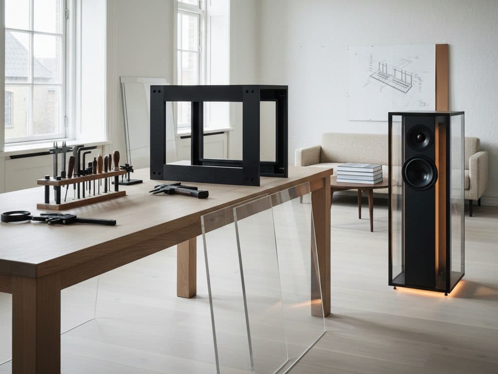 AUREN atelier in Vesterbro, workshop surfaces with prototypes in mid-distance.